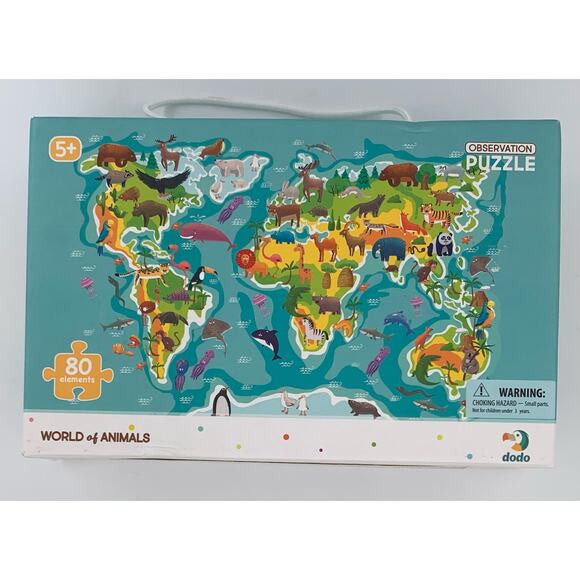 Children's Animal Puzzle World Of Animals Observation 80 Piece Dodo Age 5 Map - Picture 6 of 6